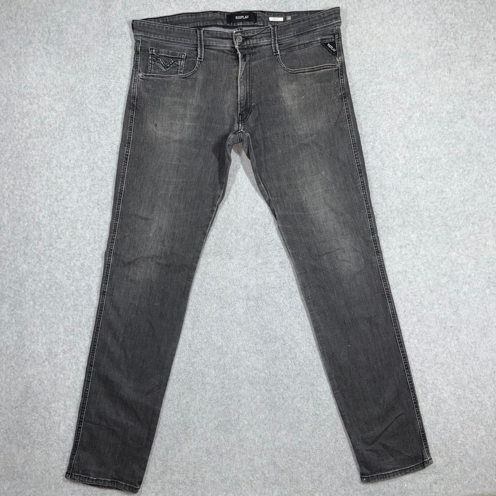 Replay Anbass M914 Slim Fit Jeans Mens 38x34 Charcoal Grey Stretch Denim